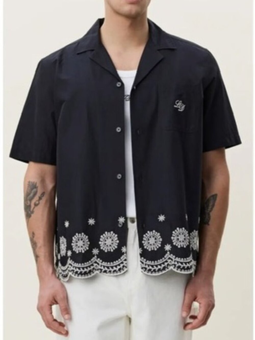 Les Deux Lace Embroidered Organic Cotton Camp Shirt